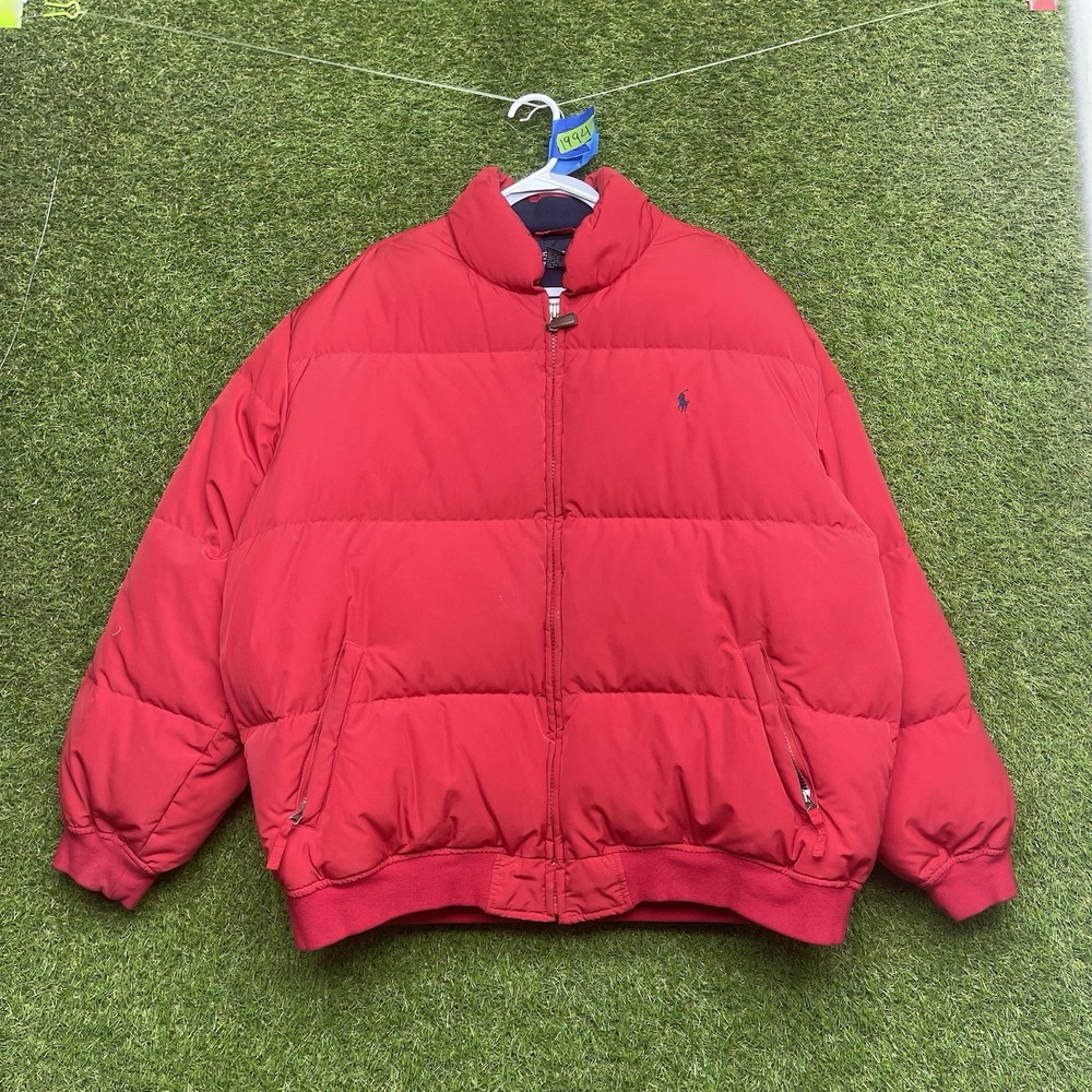 Polo Ralph Lauren Down Jacket Mens 2XL Red Puffer Full Zip Pockets Collard
